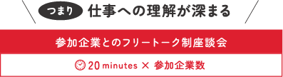 【仕事への理解が深まる】参加企業とのフリートーク制座談会(20 minutes × 参加企業数)