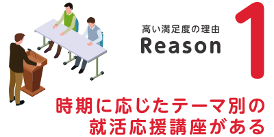 高い満足度の理由1『時期に応じたテーマ別の就活応援講座がある』
