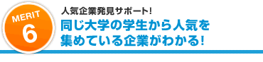 MERIT6:人気企業発見サポート!:同じ大学の学生から人気を集めている企業がわかる!